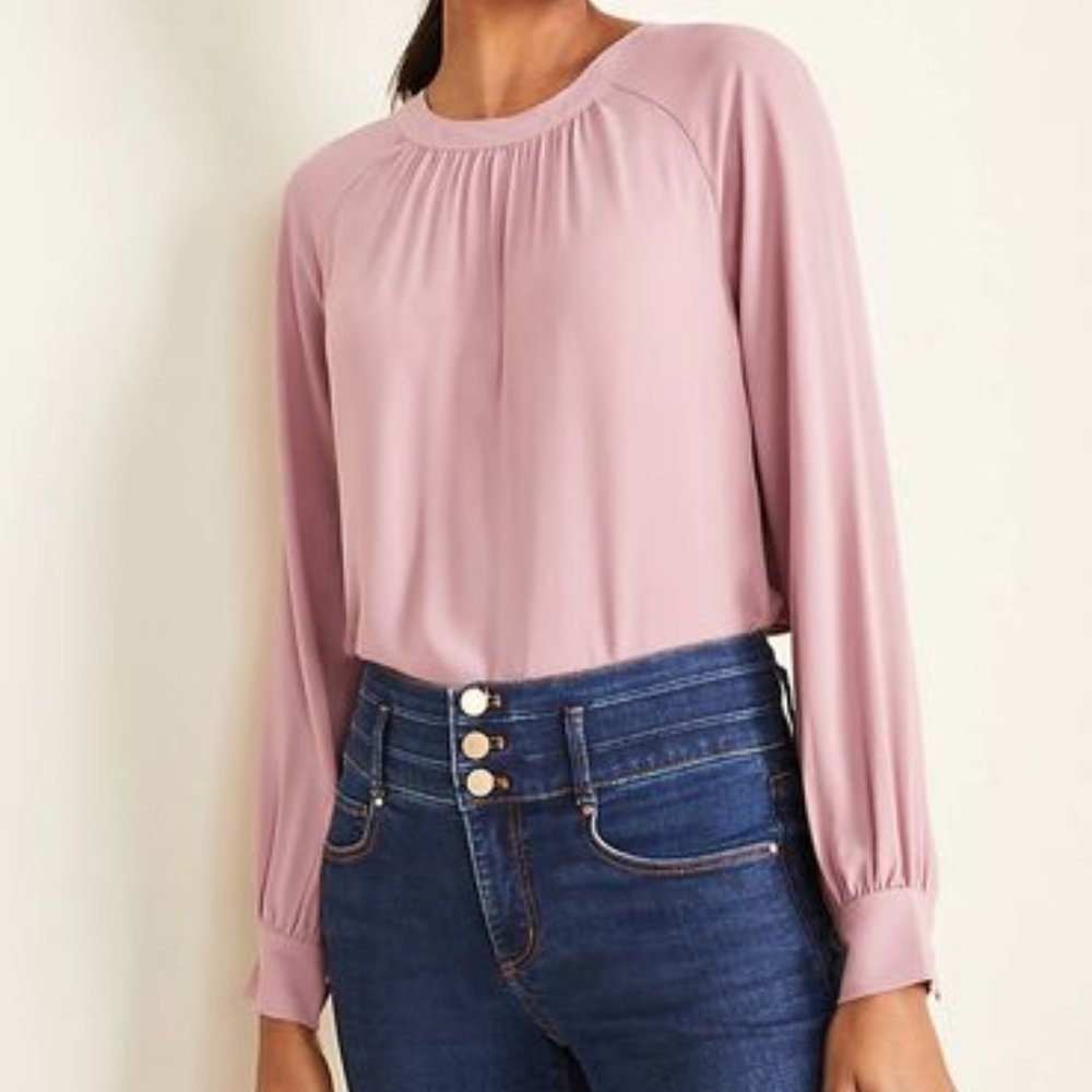 Ann Taylor Shirred Neck Blouse Nostalgic Rose Sz XS
